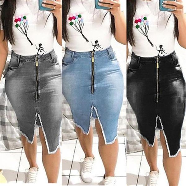 

woman designer luxury clothes summer womens designer denim skirt mid waist solid color printed zipper knee length hip skirt, Black