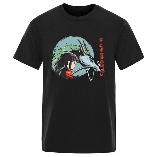 

spirited away cartoon round neck oversize t-shirt for man 100% cotton harajuku camisetas retro fashion hip hop 2020 homme
