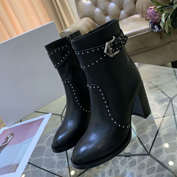 

rivets studed black ankle boots women platform soft leather autumn winter ladies boots with zipper square high heels shoes