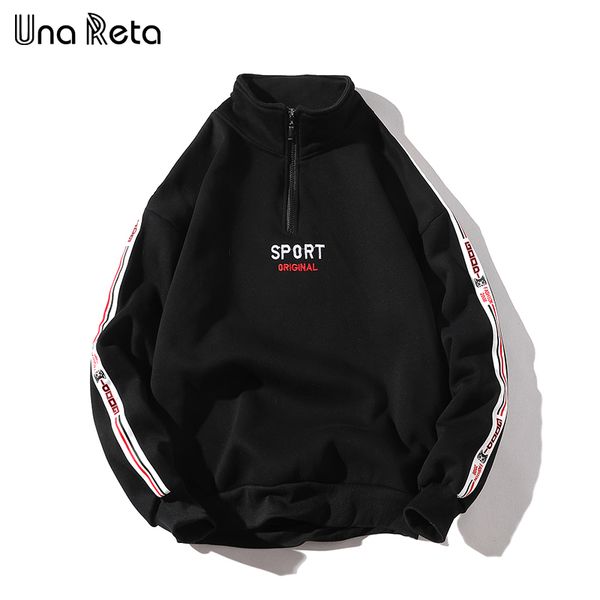 

una reta men hoodies new hip-hop zipper design sweatshirt embroidery streetwear cotton retro pullover tracksuit men, Black