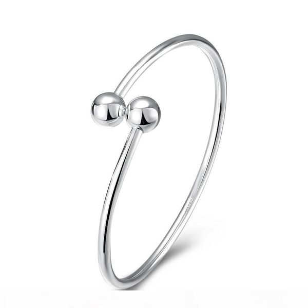 

100% real 925 sterling silver torque overlapping ball bangle bracelet adjustable, Black