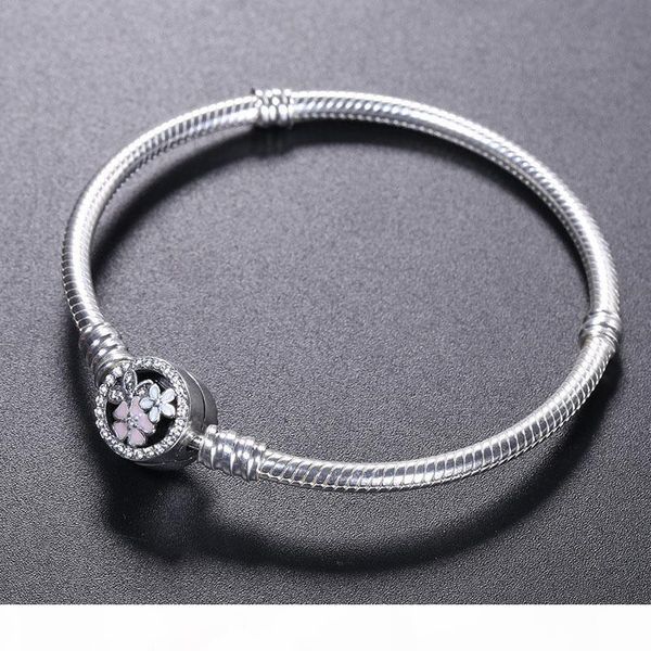 

925 sterling silver bracelet bloom flower enamel clasp for designer jewelry charm bracelet original box women wedding bracelets, Golden;silver