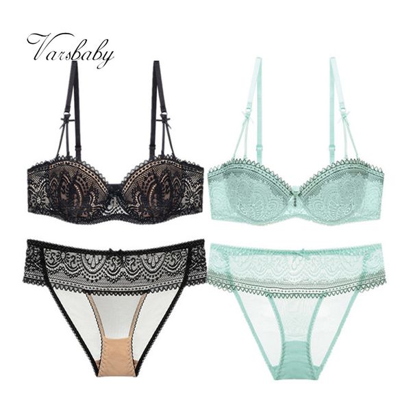 

varsbaby women half cup push up underwear underwire lace 2 bra sets/lot, Red;black