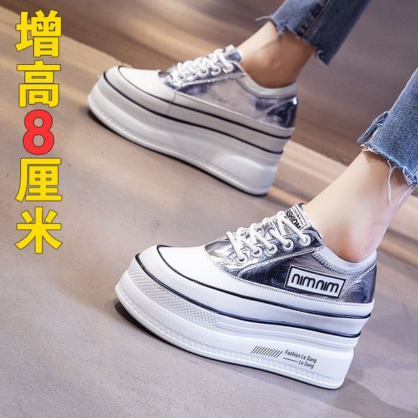 

large base platform shoes for women's shoes new spring in 2020 increased 8 cm breathable joker leisure sports, Black