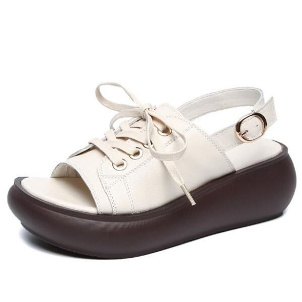 

sandals 2021 summer fashion open toe full genuine leather light platform thick bottom wedge women casual, Black