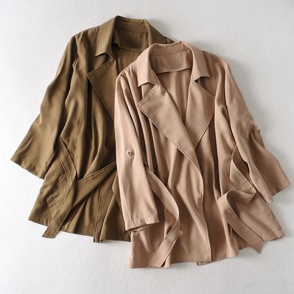

женская куртка высокого качества способа осени средней длины повседневный стиль outwear простой пояс женский ветровка 2-цвет выбранный разме, Black;brown