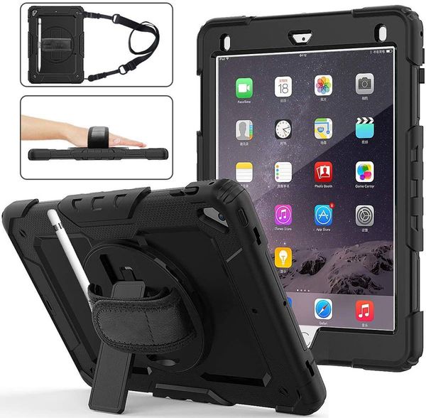 cobertura de armadura resistente Alça de Mão Alça 360 Rotatable Caso Kickstand protetora para iPad 9.7