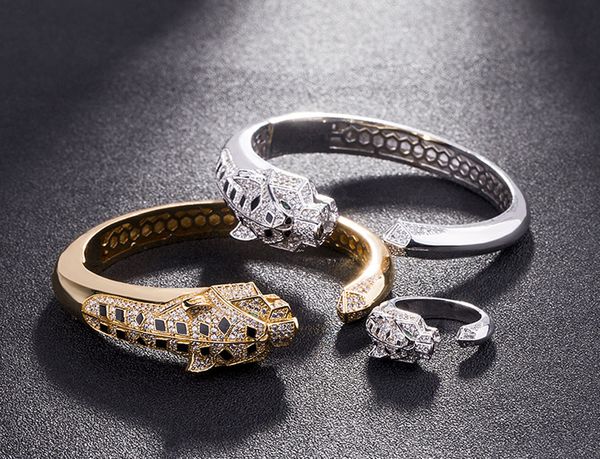 

2020 men bangles tiger animal bangle &ring jewelry cubic zircon love bangle anel men copper anniversary jewelry, Black