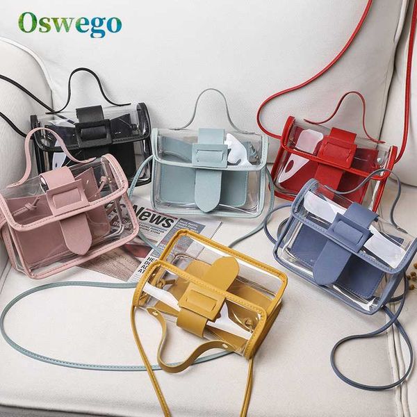 

oswego transparent crossbody bags for women 2020 candy color leather shoulder messenger bag pvc jelly small mobile lady bag new