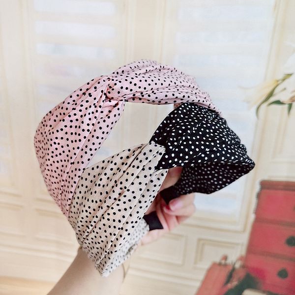 

women elegant chiffon dot pattern knotted headband hair bands hair hoop korean lady sweet fashion accessories jewelry, Golden;silver