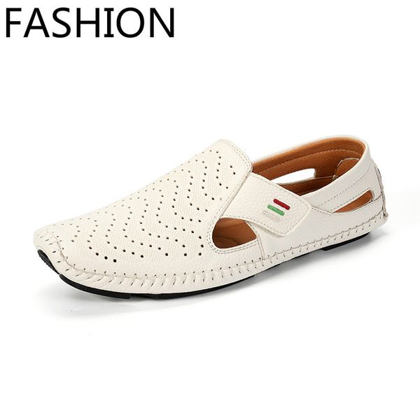

men's sandals new summer outdoor breathable beans shoes super fiber leather anti slip wear new fashion men's shoes, Black