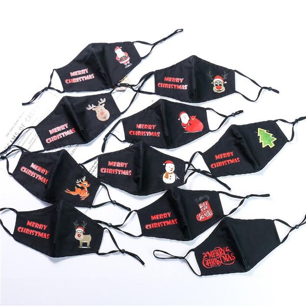 

christmas fashion face mask dustproof breathable santa claus elk printing protective cotton mask washable xmas masks dhl us stock