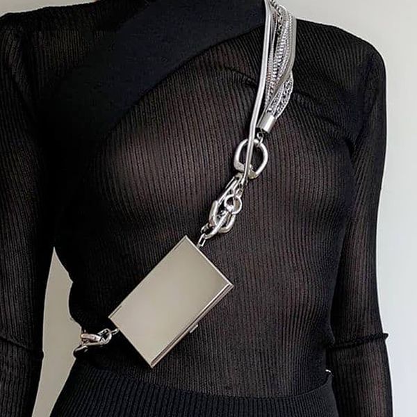 

european and american personality fashionable metallic mini bag with chain accessories personality all-match female diagonal bag