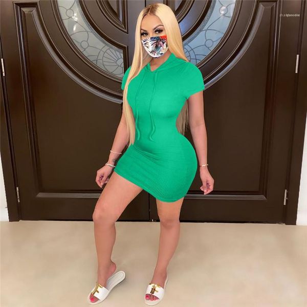 

designer female bodycon dresses slim women dress summer hooded short sleeve solid color ladies dresses, Black;gray