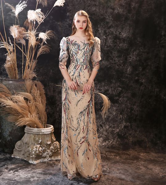 

cocktail dresses sequins appliques long sleeve illusion homecoming dress stock prom gowns floor length party wear, Black