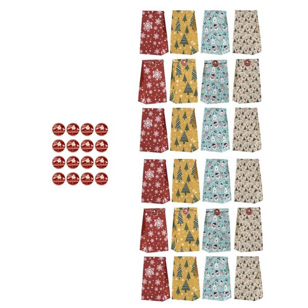 

24pcs бумаги рождественский подарок сумка маслостойкой крафт бумага подарочная коробка творческий конфеты упаковочная сумка с 24pcs пломб на