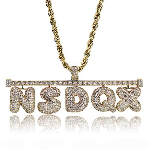 

costom a-z initials bubble letters pendants necklace iced out cubic zirconia necklaces men&women hiphop diy name jewelry, Silver