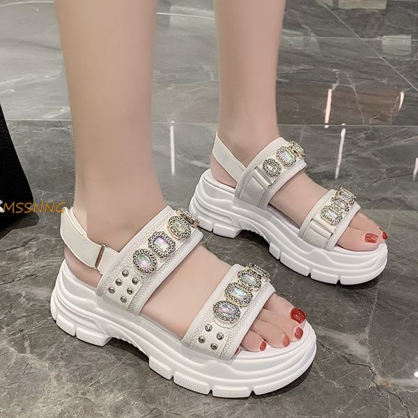 

new women wedge platform sandals heels rhinestone sandals fashion diamond summer beach shoes woman thick bottom women's shoes, Black