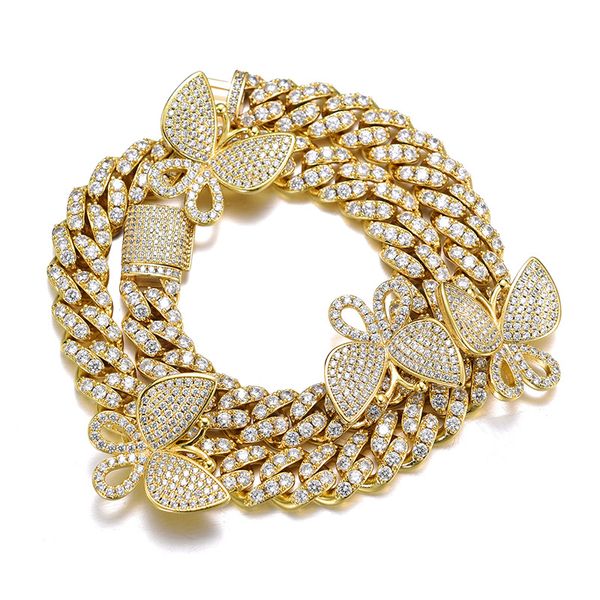 

fashion and popular hip hop women's cuban chain zircon jewelry full zircon butterfly necklace jewelry, Silver