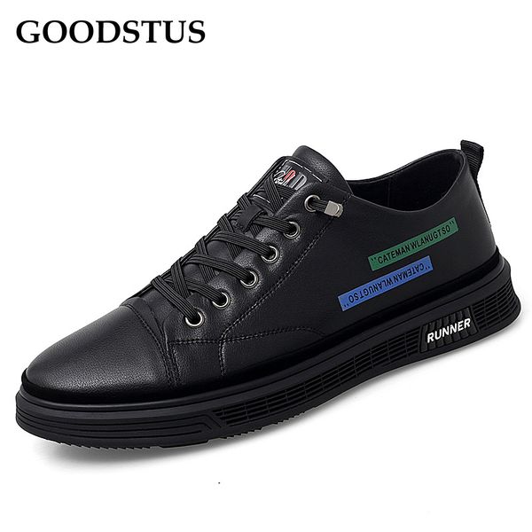 

goodstus men genuine leather casual shoes breathable rubber sole comfortable new fashion solid male walking shoes, Black