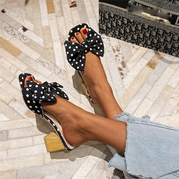 

2020 women sandals slippers female summer sweet bow polka dot princess shoes plus size slippers girls shoes zapatos de mujer, Black