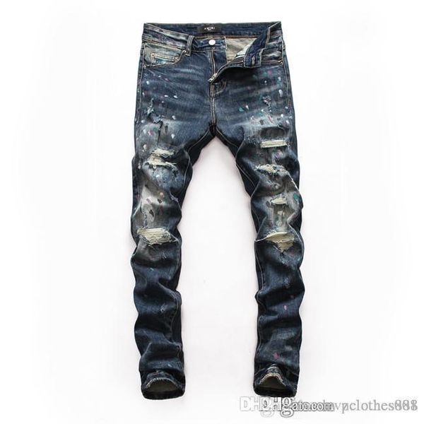 

2020 fashion men designer pants new style casual mens designer ripped jeans mid-waistline pantsmens skinny jeans luxury pants, Blue