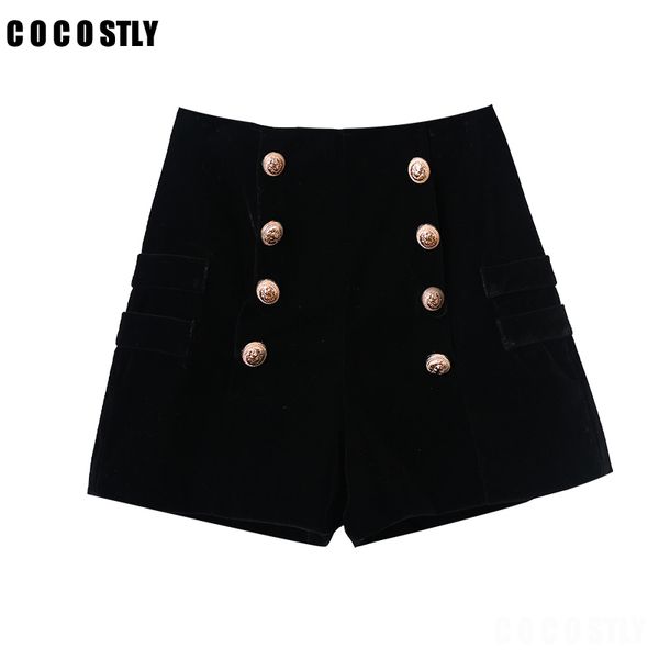 

autumn winter new high waist velvet shorts women wide leg slim double breasted casual shorts, White;black