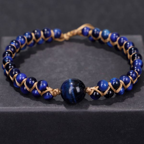 

fehame natural lapis lazuli blue tiger eye stone beads bracelets for women men stretch round bracelet couple gift1153536, Black
