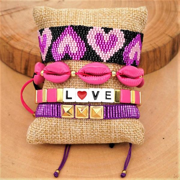 

go2boho enamel tile bracelets 2020 love letter miyuki bracelet heart women purple pulseras mujer moda 2020 shell jewelry gift, Red;blue