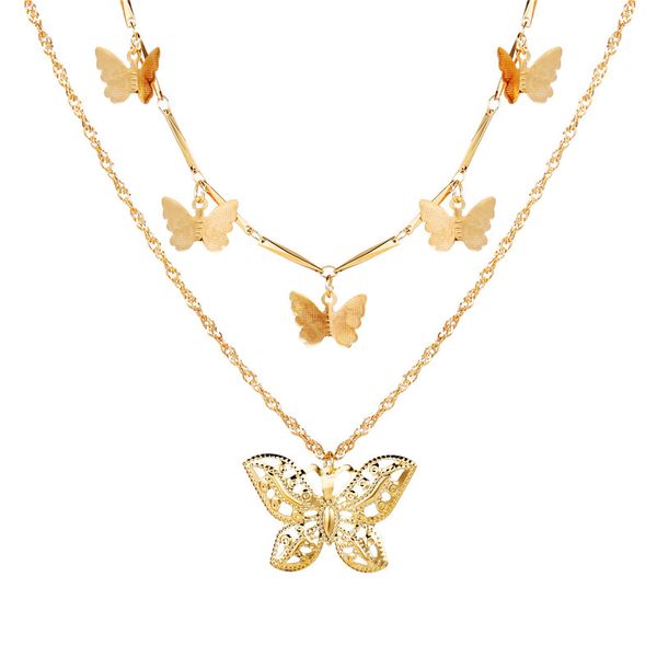 

multilayer butterfly necklace for women gold color pendant necklace lover's jewelry gift, Silver