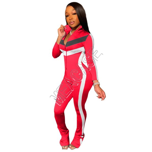 

designer women patchwork jumpsuits rompers zipper long sleeve stand collar legging pants jumpsuits casual fashion onesies jumpsuit d82008, Black;white