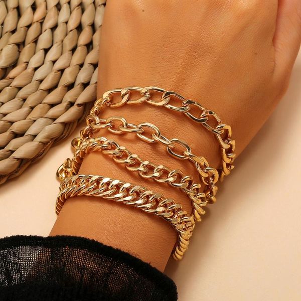 

2020 spring summer popular 4pcs/set bracelet heavy metal texture punk gold exaggerated chain bracelet unique design dropshipping, Black