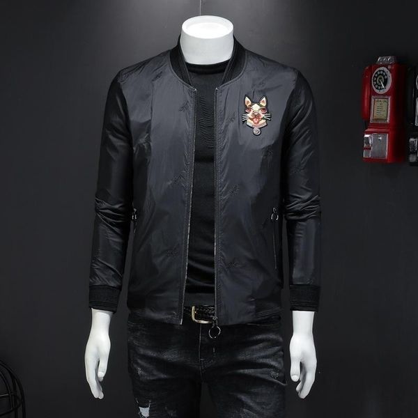 

men's wear 2020 autumn man personality embroidered label baseball collar jacket blouses youth loose coat, Black;brown