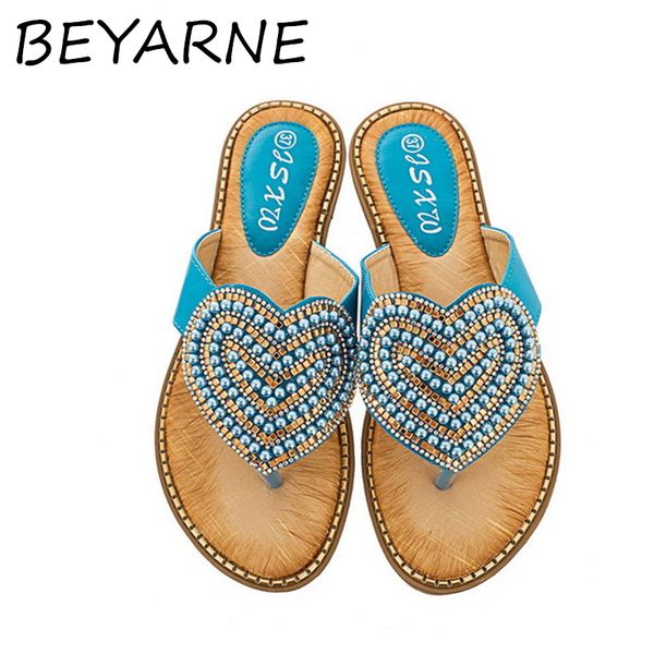 

slippers beyarne women beach rhinestones love heart flip flops home outdoor slipper flat sandals without lace slips non-sl, Black