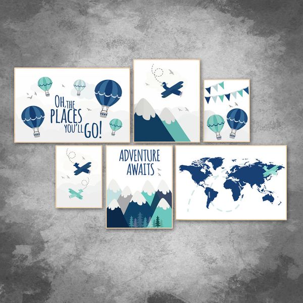 

wall art canvas painting cartoon plane air balloon world map nordic posters and prints wall pictures for kids room decor