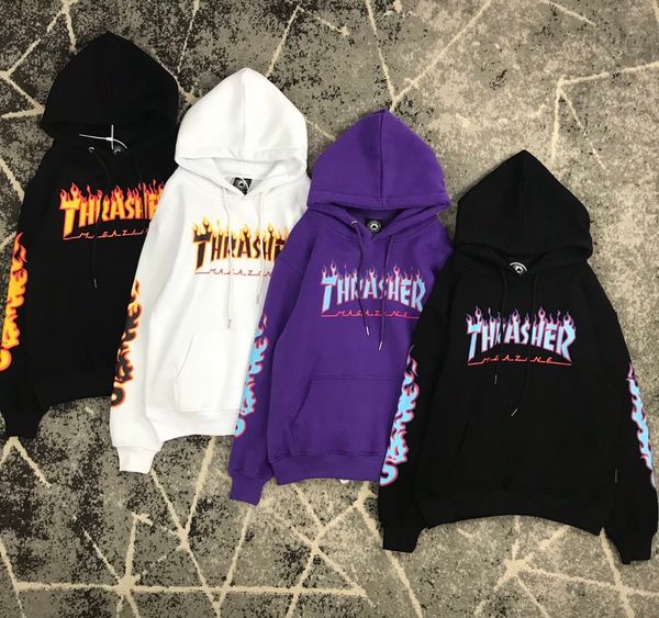 

20ss fashion designer clothing thrasher flame kirin arm thickened thermal fabric hoodie couple sweater for men and women, Black