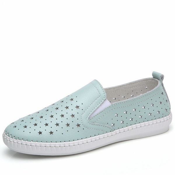 

2020 new summer shoes woman leather flats women shoes slip on women's loafers solid cut-outs female shoe, Black