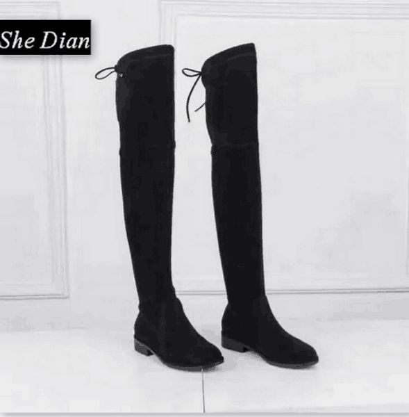 

she dian women long boots round toe over the knee boots spring and autumn stretch fabric causal women, Black