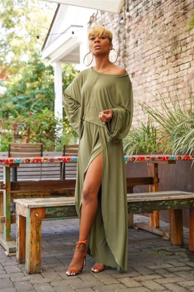 

suits flare sleeve chic split long pants womens casual two piece pants natural cplor loose fashion, White