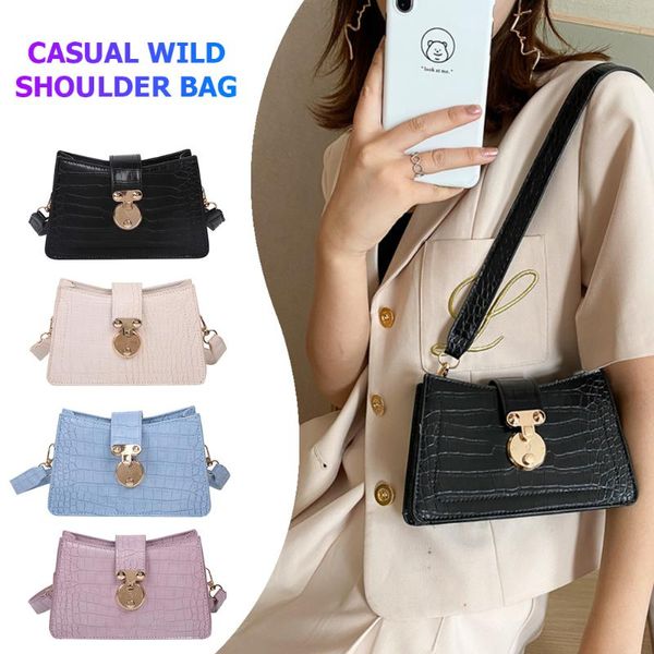 

retro alligator pattern women handbags pu leather street casual solid color zipper shoulder bag