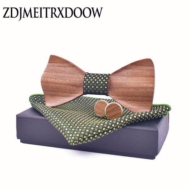 

wooden bow tie men's wedding bowties with wood box cufflinks dot tie casual luxury vintage for men accessory wood decoration, Blue;purple