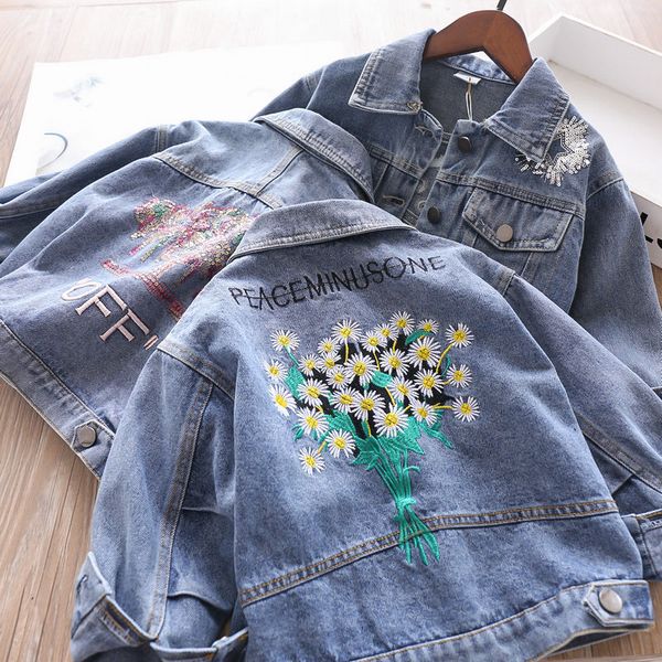 

sequined denim girl's coat children's clothing wholesale, Blue;gray