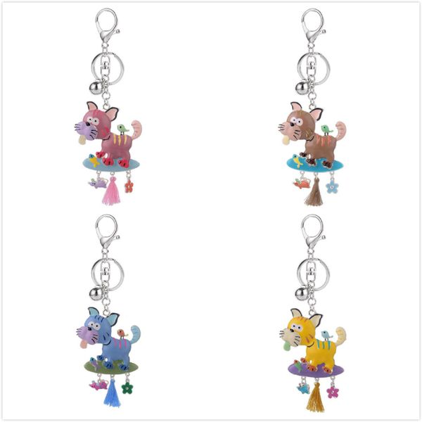 

keyring of new cute yellow cartoon dog pendant keychains for kids women fashion tassels alloy enamel animal pet key chain rings, Slivery;golden