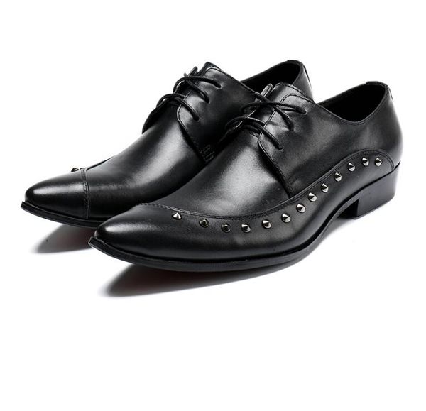 

men business formal new dress shoes oxford black lace-up pointed toe office wedding shoes rivet large size 46 47