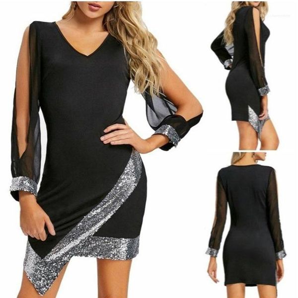 

v neck female clothing 2020 solid color womens designer dress long sleeve hollow out panelled dresses, White;black