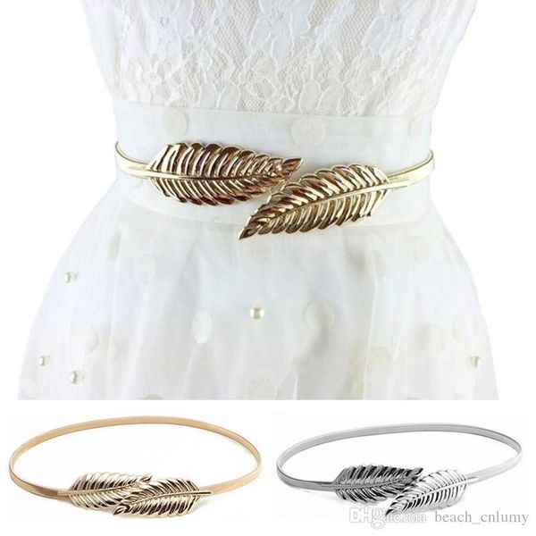 

fashion vintage women belt leaf design clasp front stretch metal waist dress belt skinny elastic ceinture wait chain body chain accessories, Black;brown