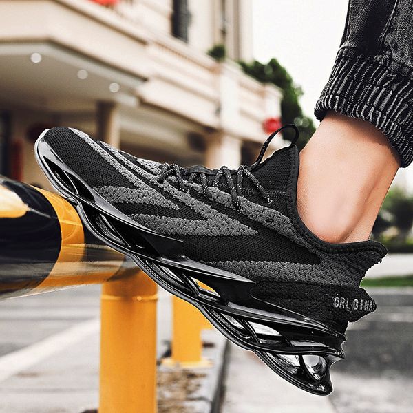 

new fashion casual blade flying woven tide shoes breathable comfortable mesh sports shoes lace outdoor jogging zapatillas, Black