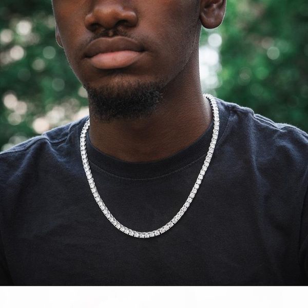 

hip hop bling цепи ювелирных изделий человек 14k покрытием золото mens ожерелье iced out 1 ряд алмазный теннис цепи стимпанк ожерелье, Silver