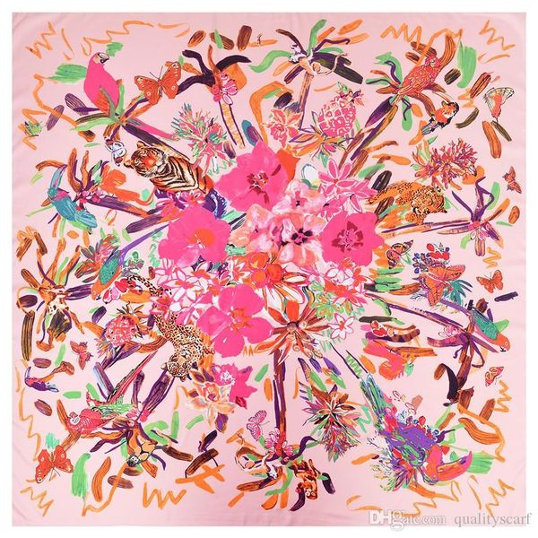 

square silk women floral print scarf handmade foulard femme echarpe en soie vintage twill tiger leopard animal print scarf, Blue;gray