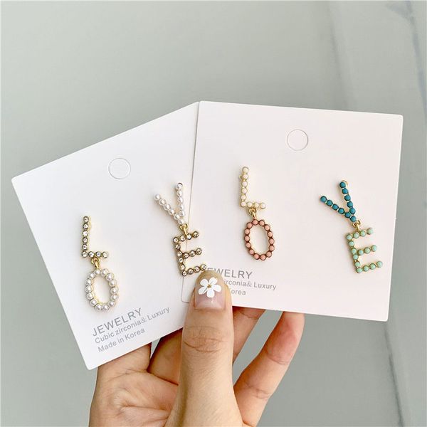 

stud fashion woman love earrings luxury letter pearl party jewelry, Golden;silver